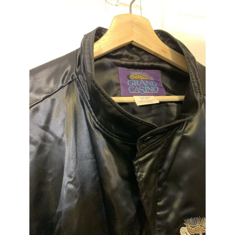 Grand Casino‎ Vintage Satin Jacket Black Full Zip Men’s Sz Large - Picture 8 of 10